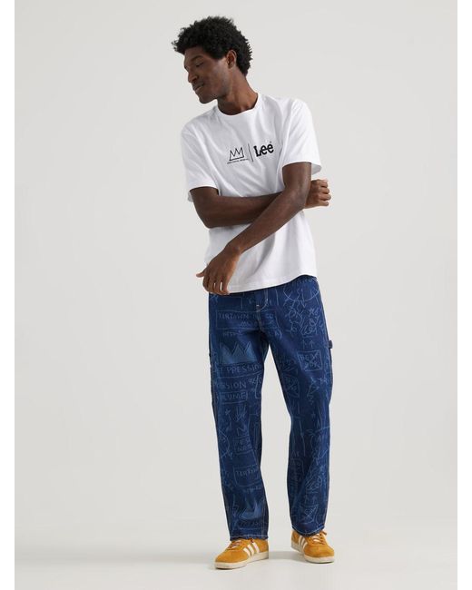 Lee Jeans Blue Mens X Basquiat Printed Wide Leg Carpenter Jeans for men