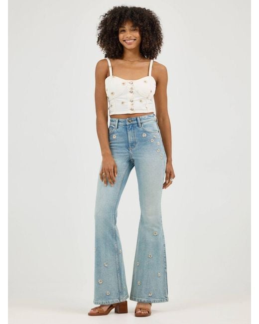 Lee Jeans Blue Womens High Rise Daisy Print Flare Jeans