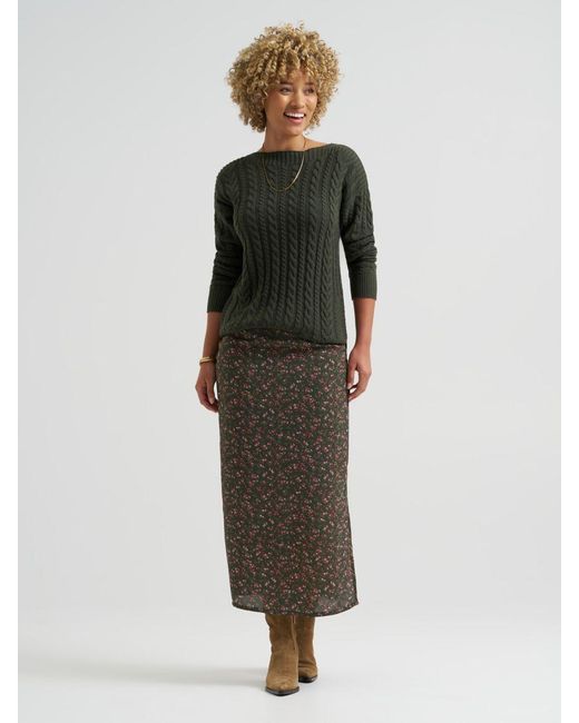 Lee Jeans Green Womens Midi Skirt With Side Slit