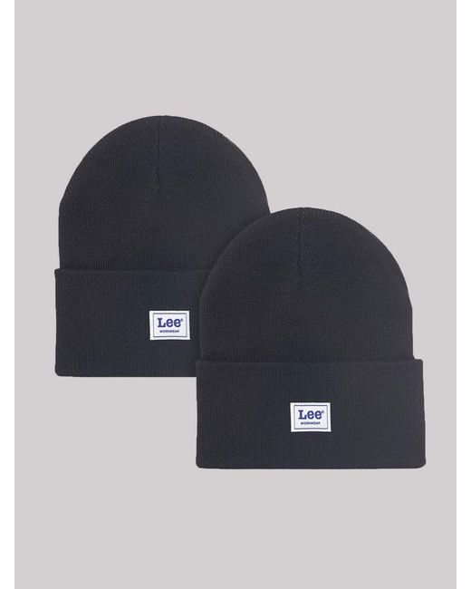 Lee Jeans Blue Workwear Logo Patch Beanie Set