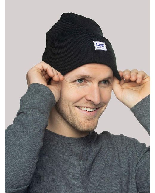 Lee Jeans Blue Workwear Logo Patch Beanie Set