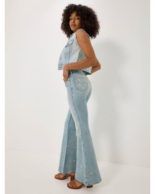 Lee Jeans Blue Womens High Rise Daisy Print Flare Jeans