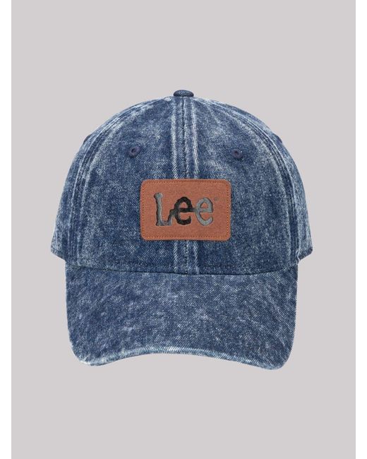 Lee Jeans Blue Faux Leather Patch Washed Denim Logo Hat for men