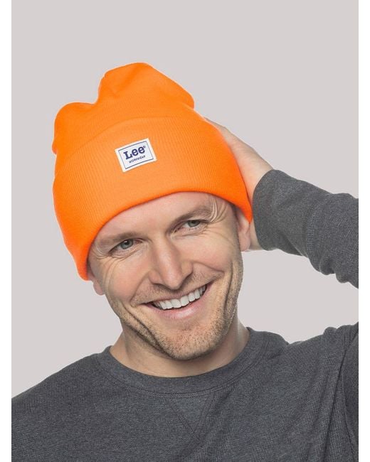 Lee Jeans Orange Workwear Logo Patch Beanie Set