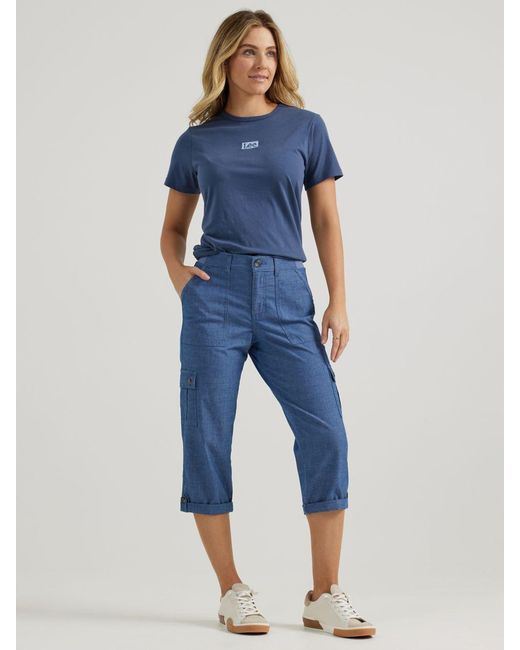 Lee Jeans Blue Ultra Lux Comfort Flex-to-go Relaxed Fit Cargo Capri
