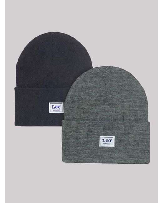 Lee Jeans Gray Workwear Logo Patch Beanie Set for men