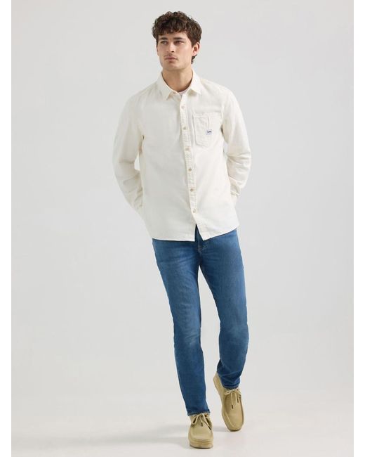 Lee Jeans White Mens Carolina One Pocket Button Down Shirt for men
