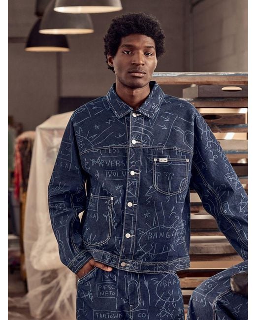 Lee Jeans Blue Mens X Basquiat Printed Denim Jacket for men