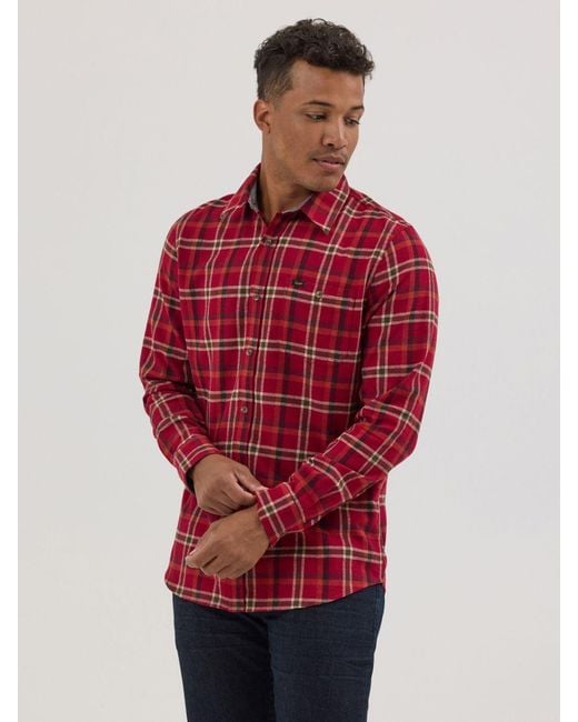 Lee Jeans Red Mens Flannel One-pocket Plaid Shirt for men