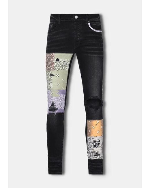 Amiri Denim Bandana Art Patch Jeans in Black for Men Lyst UK