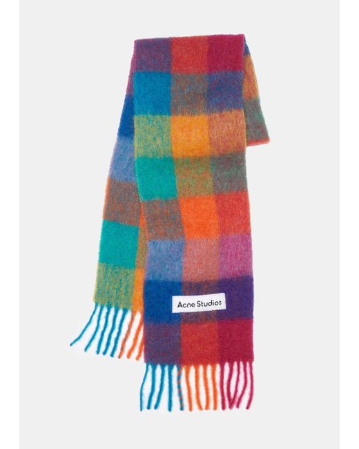 Mens Scarves and mufflers Acne Studios Scarves and mufflers Acne Studios Multicolor Mohair Check Scarf in Red for Men 
