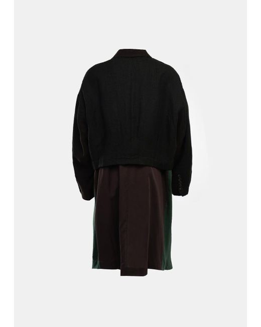 Ziggy Chen Green Layered Double Breasted Long Coat in Black | Lyst