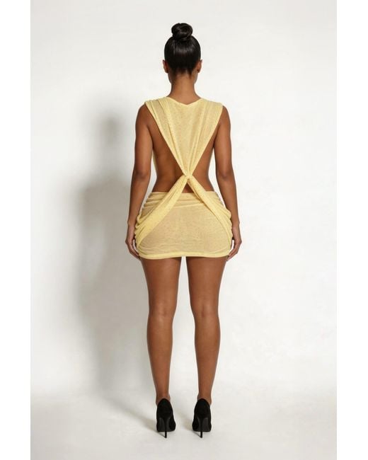 LemonLunar Yellow The Veda Mesh Stud Mini Dress