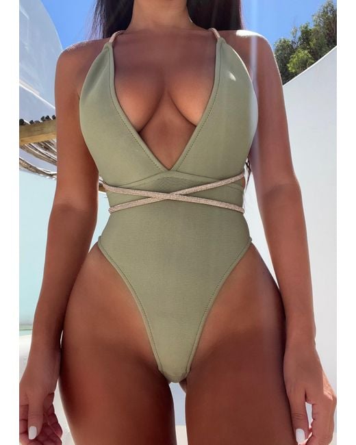 LemonLunar Green The Gege Bandage Swimsuit Diamante Tie Straps Multiway