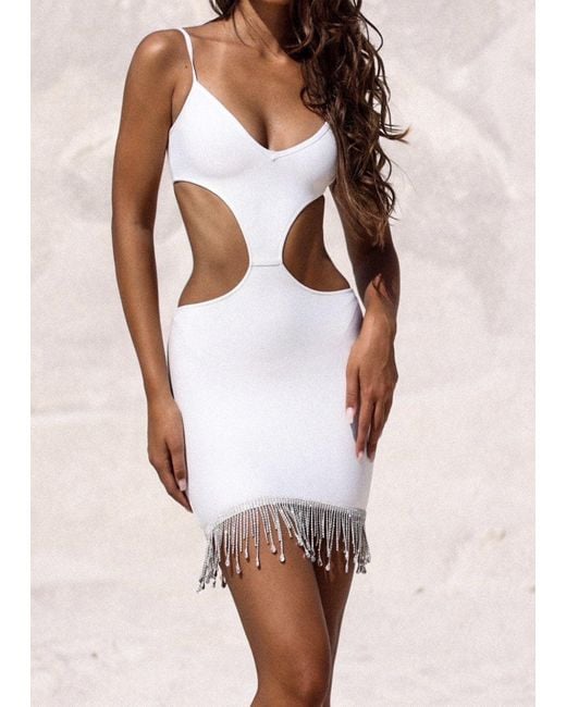 LemonLunar White The Teo Diamante Bandage Dress