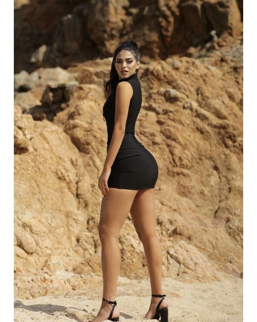 LemonLunar Metallic The Ienna Diamante Zip Bandage Dress
