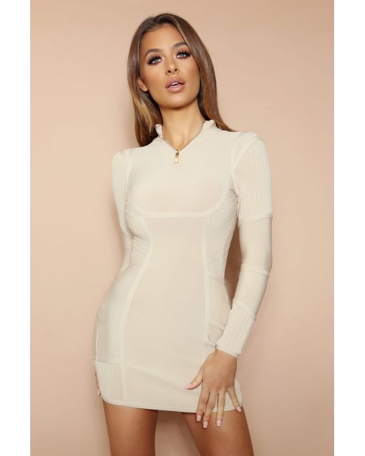 LemonLunar Natural The Sadella Bandage Zip Mini Dress