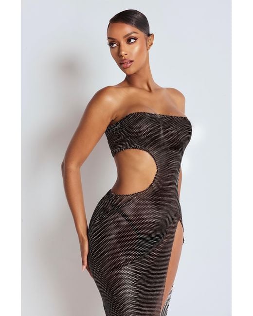LemonLunar Black The Aurea Mesh Diamante Dress