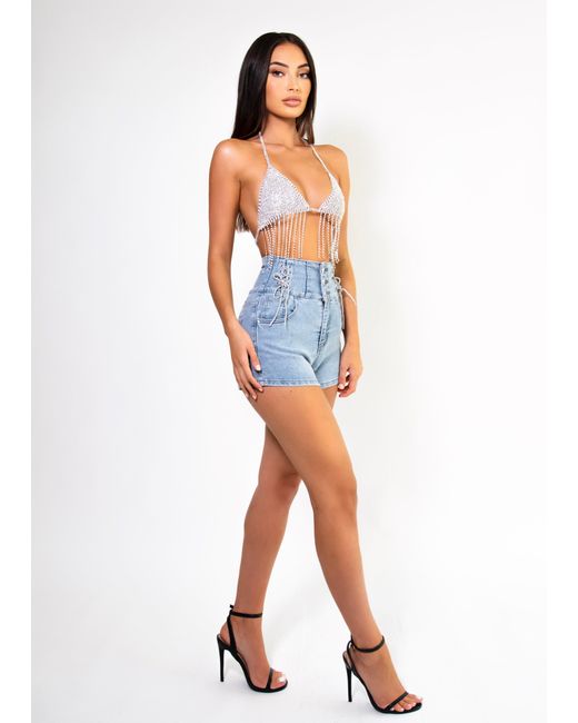 LemonLunar Blue The Ivy Diamante Shorts