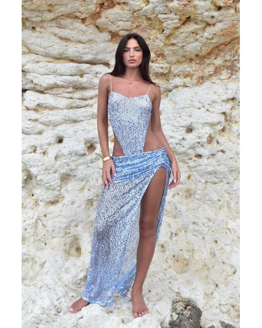 LemonLunar Blue The Sequin Maxi Skirt