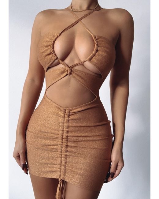 LemonLunar Brown The Yvonne Glitter Bandage Dress