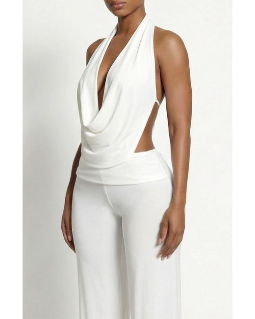 LemonLunar White The Iyza Plunge Halter Top