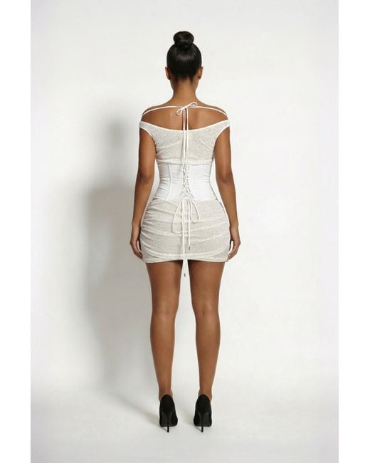 LemonLunar White The Cassia Mesh Stud Corset Mini Dress
