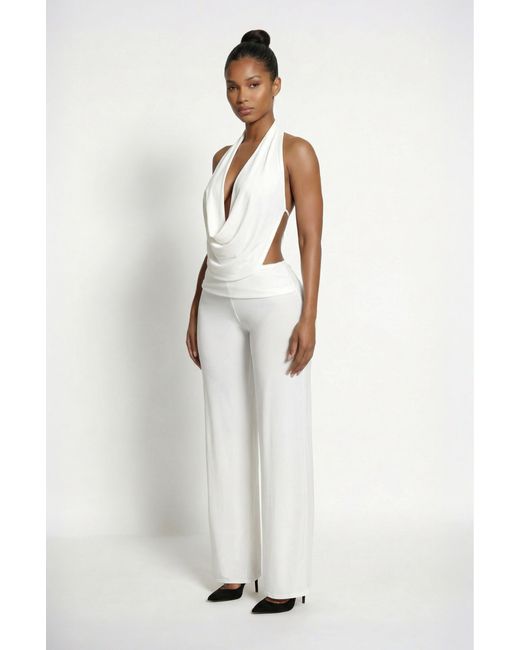 LemonLunar White The Iyza Plunge Halter Top
