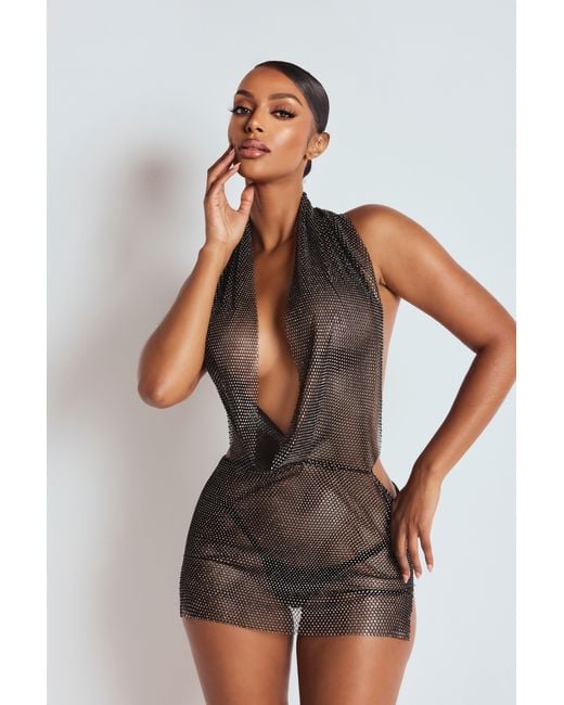 LemonLunar Black The Kesia Mesh Diamanté Mini Dress