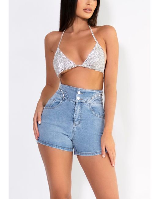 LemonLunar Blue The Harper Diamante Shorts