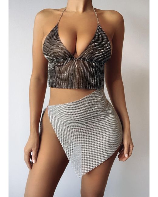 LemonLunar Natural The Katlyn Mesh Diamante Top