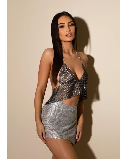 LemonLunar Natural The Katlyn Mesh Diamante Top