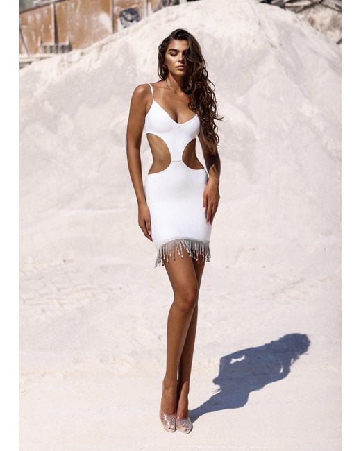 LemonLunar White The Teo Diamante Bandage Dress