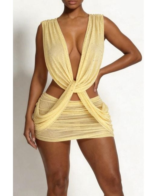 LemonLunar Yellow The Veda Mesh Stud Mini Dress