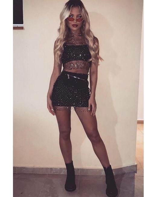LemonLunar Brown The Mesh Diamante Mini Skirt