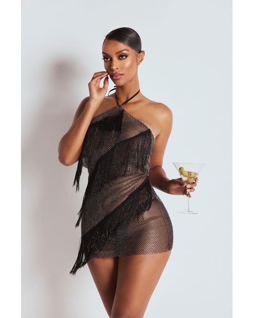 LemonLunar Black The Ciela Mesh Diamante Mini Dress