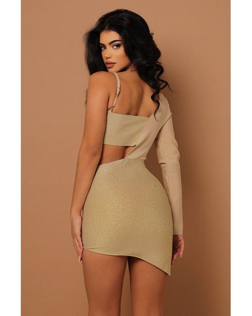 LemonLunar Brown The Glitter Bandage Mini Dress
