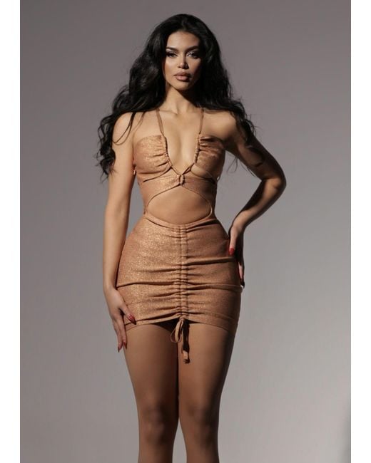 LemonLunar Brown The Yvonne Glitter Bandage Dress