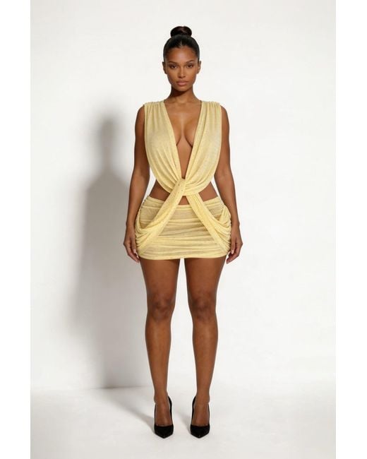 LemonLunar Yellow The Veda Mesh Stud Mini Dress