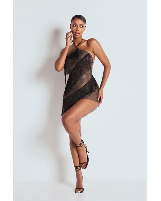 LemonLunar Black The Ciela Mesh Diamante Mini Dress