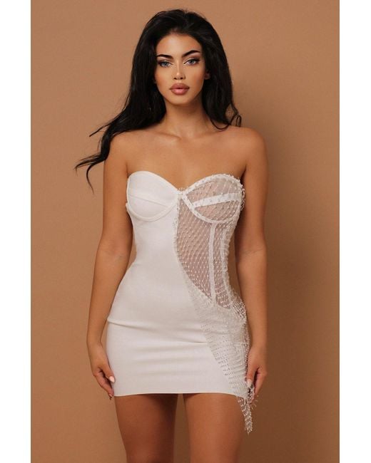 LemonLunar Brown The Nova Bandage Dress Diamanté Detailing