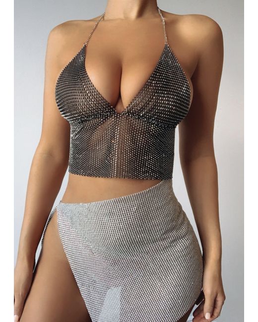 LemonLunar Natural The Katlyn Mesh Diamante Top