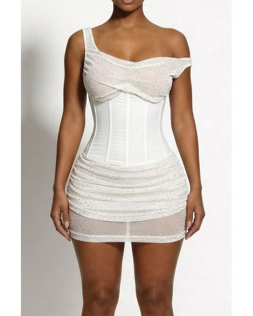 LemonLunar White The Cassia Mesh Stud Corset Mini Dress