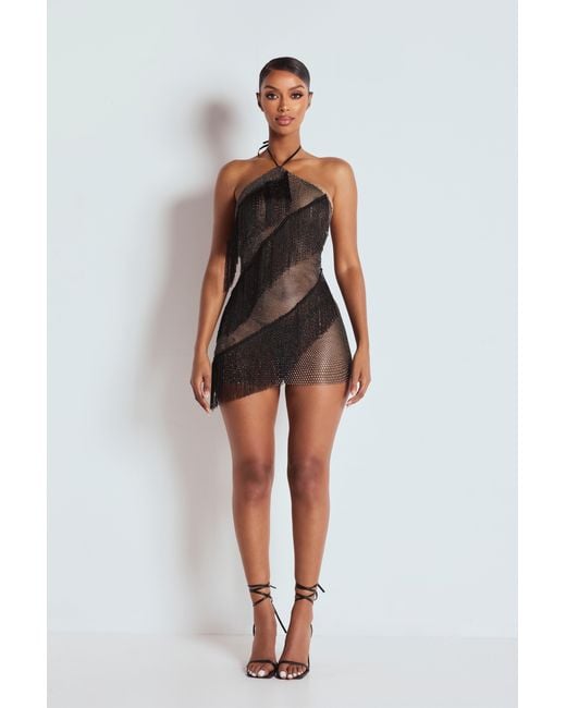 LemonLunar Black The Ciela Mesh Diamante Mini Dress