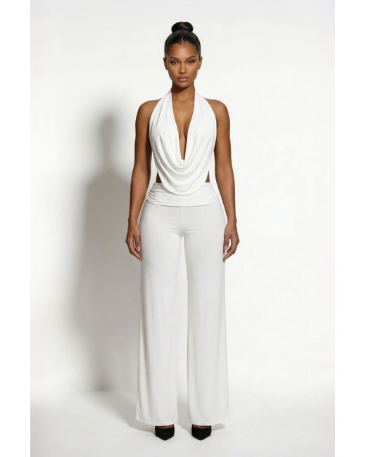 LemonLunar White The Iyza Plunge Halter Top