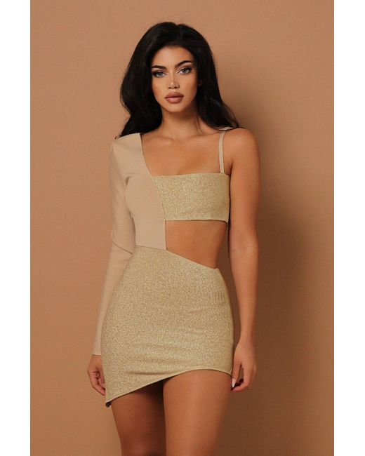 LemonLunar Brown The Glitter Bandage Mini Dress