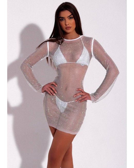 LemonLunar Purple The Frankie Mesh Diamante Dress