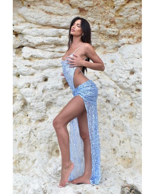 LemonLunar Blue The Sequin Maxi Skirt