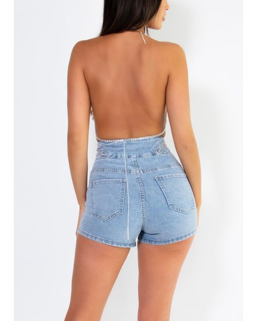 LemonLunar Blue The Harper Diamante Shorts
