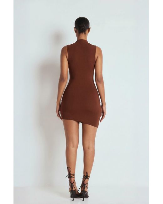 LemonLunar Brown The Serena Diamante Zip Bandage Dress